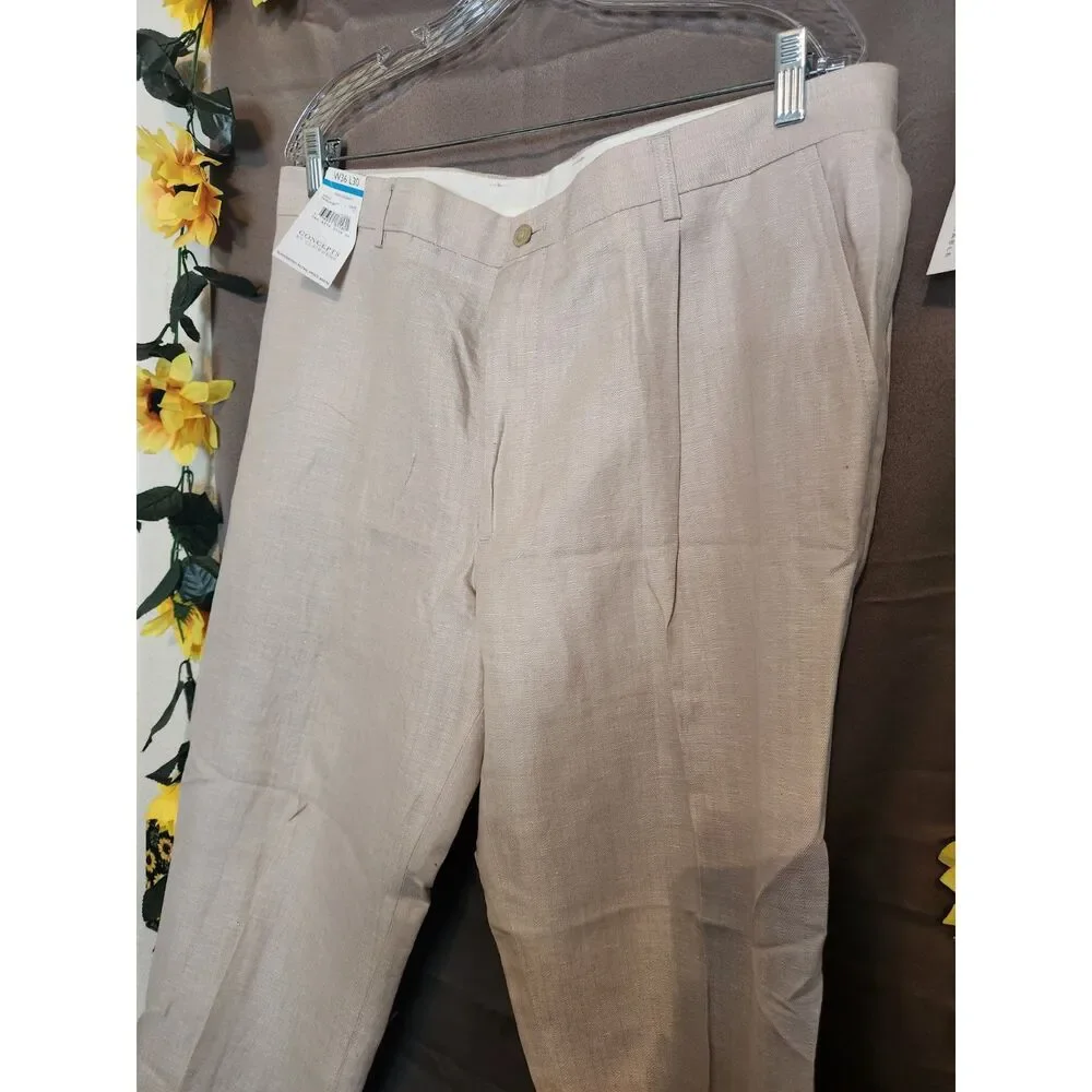 NWT Concepts by Claiborne Men's Beige Linen Dress Pants Flat Front 36W x 30L
